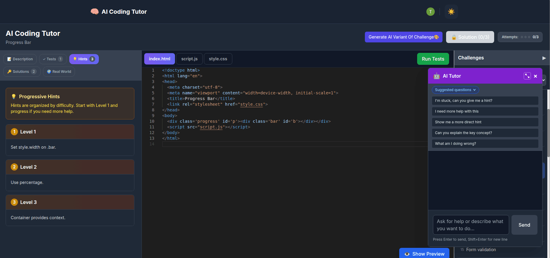 AI Tutor & Three-Tier Hints