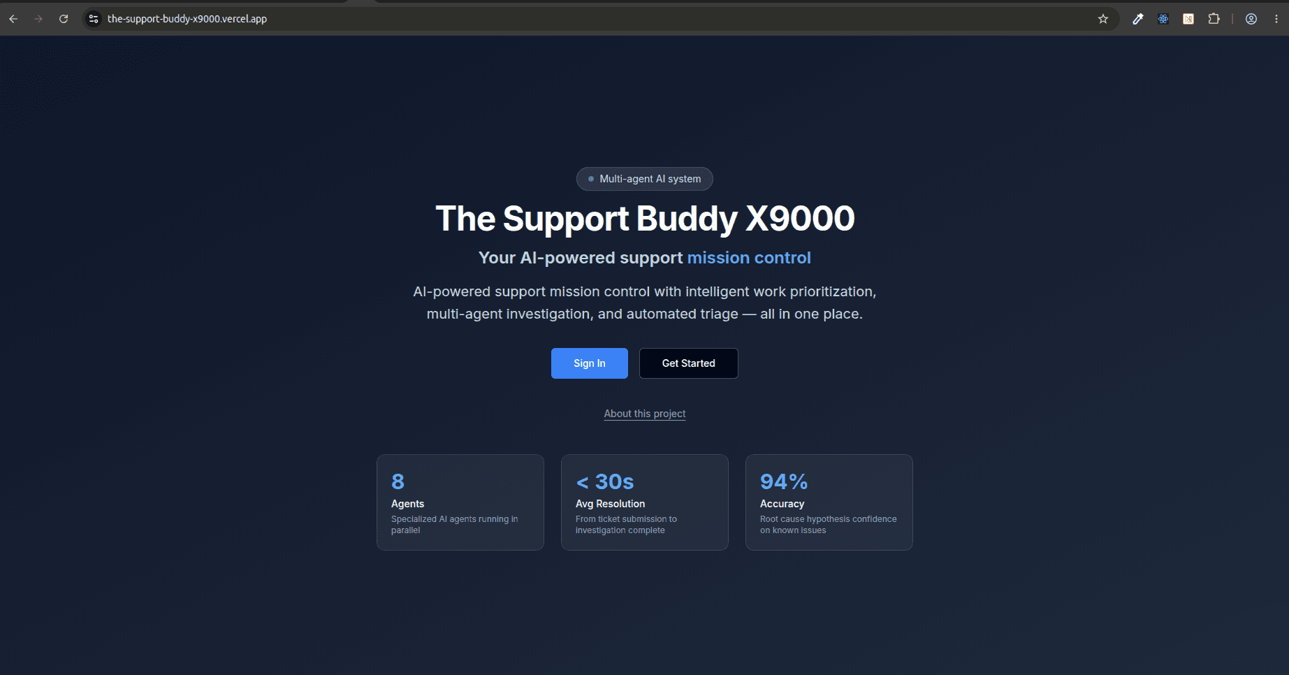 The Support Buddy X9000 — Agentic Support Engineering Platform screenshot